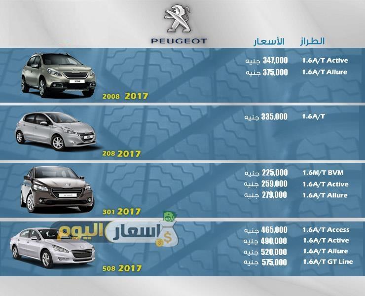 اسعار سيارات بيجو PEUGEOT فى مصر 2017 