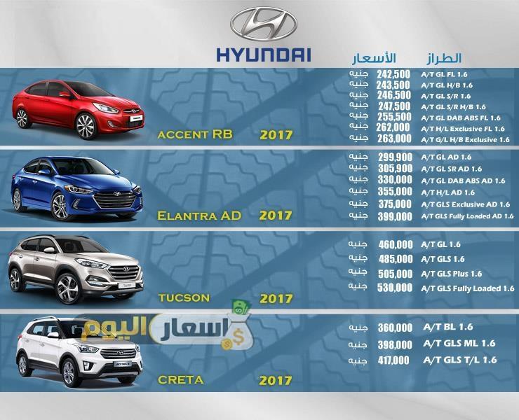 اسعار سيارات هيونداى HAUNDAI فى مصر 2017 