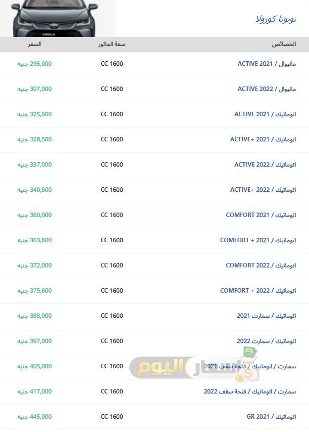 اسعار سيارات تويوتا في مصر 2022