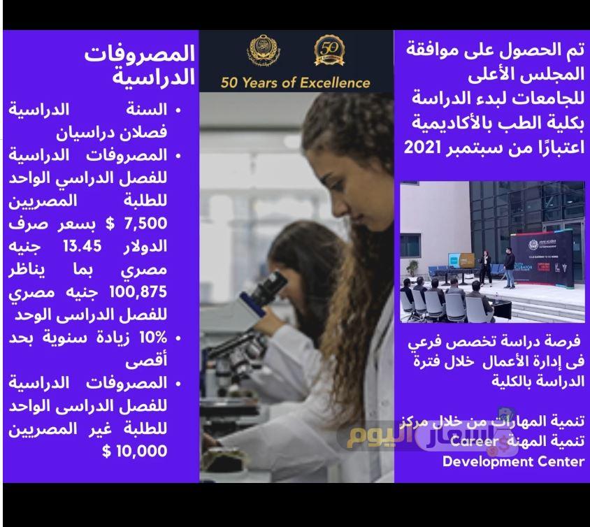 مصاريف كلية الطب الأكاديمية العربية للعلوم والتكنولوجيا والنقل البحري 2021 -2021 